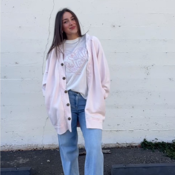 Free People Fresh Start Oversized Cardigan in Strawberry Float - Picture 1 of 9